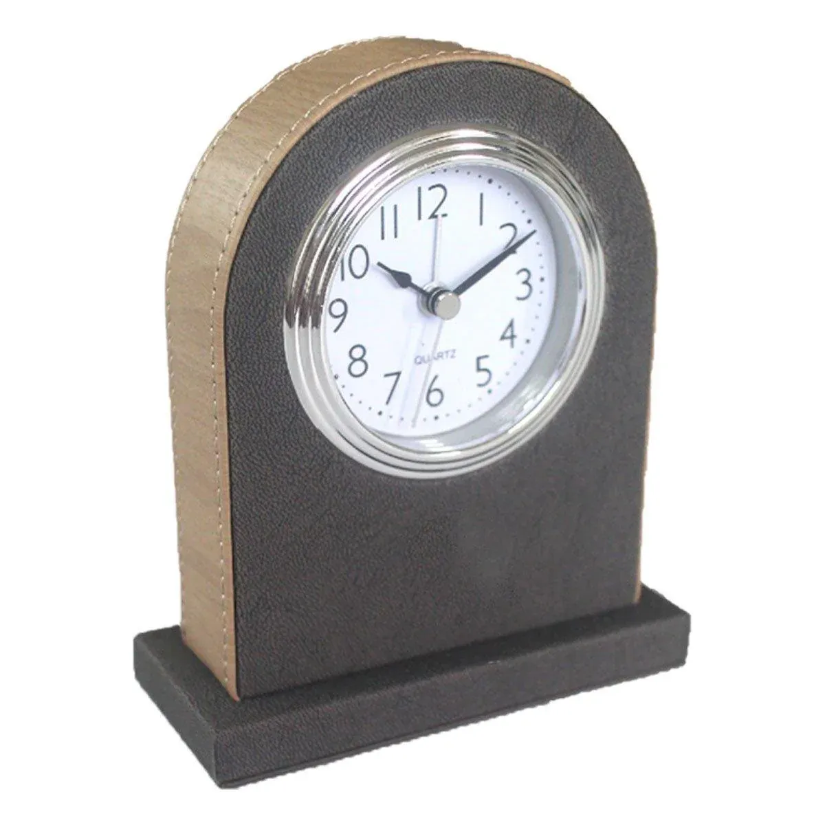 Classic Hotel Alarm Clock Quartz Movement Faux Leather Design with Clear Display - Brown