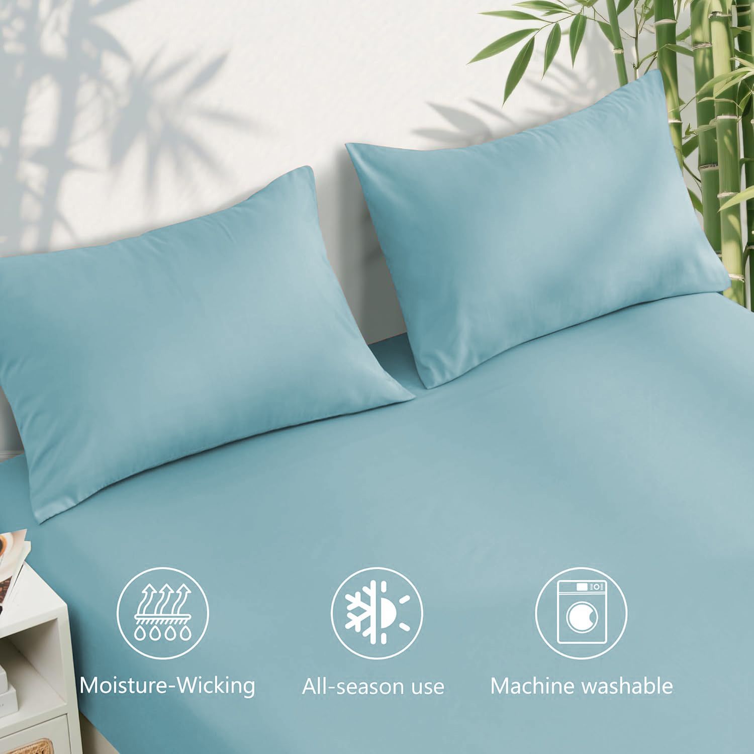 4 Piece Ultra Soft Bamboo Breathable Sheet Set -Hotel 2000TC Breathable Bed Sheets Set with 37 Centimetre Deep Pocket-Breathable Sheets for Hot Sleepers(Sky — image 4