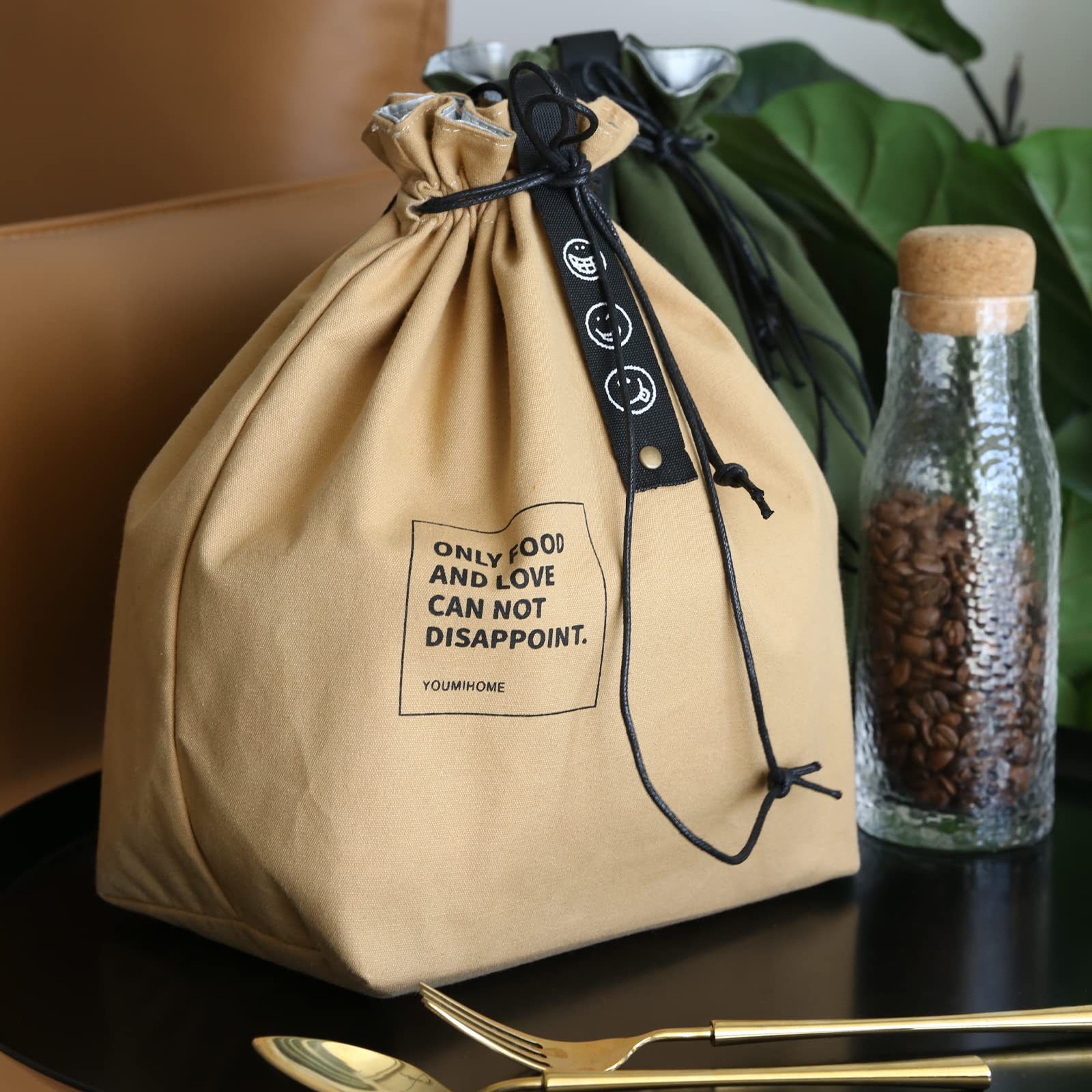 Canvas Lunch Bag with Drawstring - Insulated Lunch Bag - Bento Bag - Reusable Lunch Bag - Insulated Tote - With Handle and Drawstring Closure - For Work โ image 3