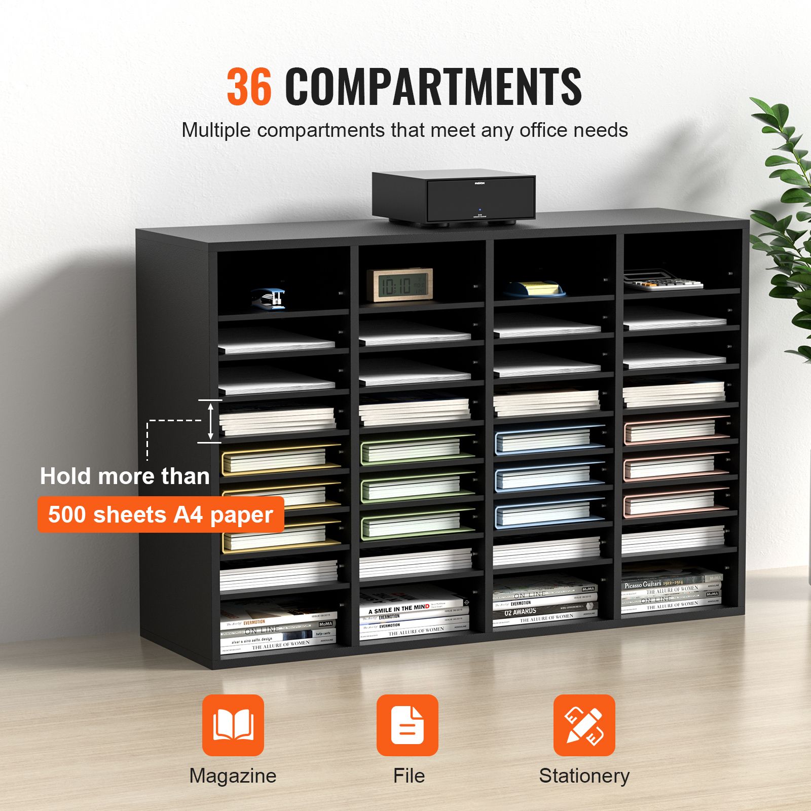 Wood Literature Organizer, 36 Compartments, File Sorter with Removable Shelves, Mailboxes Slot for Office Home Classroom Mailrooms Organization, EPA Certified — image 4