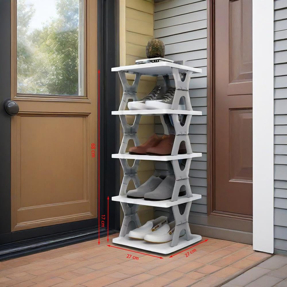 5 Tier Foldable Vertical Shoe Rack, X-Design Tall Shoes Organiser for Narrow Space, Corner Shelf for Single Dormitory Or Small Room — image 2