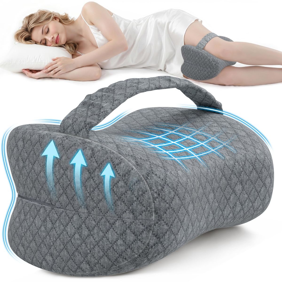 Knee Pillow for Side Sleepers, Supportive Memory Foam Leg Pillow for Side Sleeping with Elastic Strap, Heart-Shape Pillow Between Legs for Pain Relief on