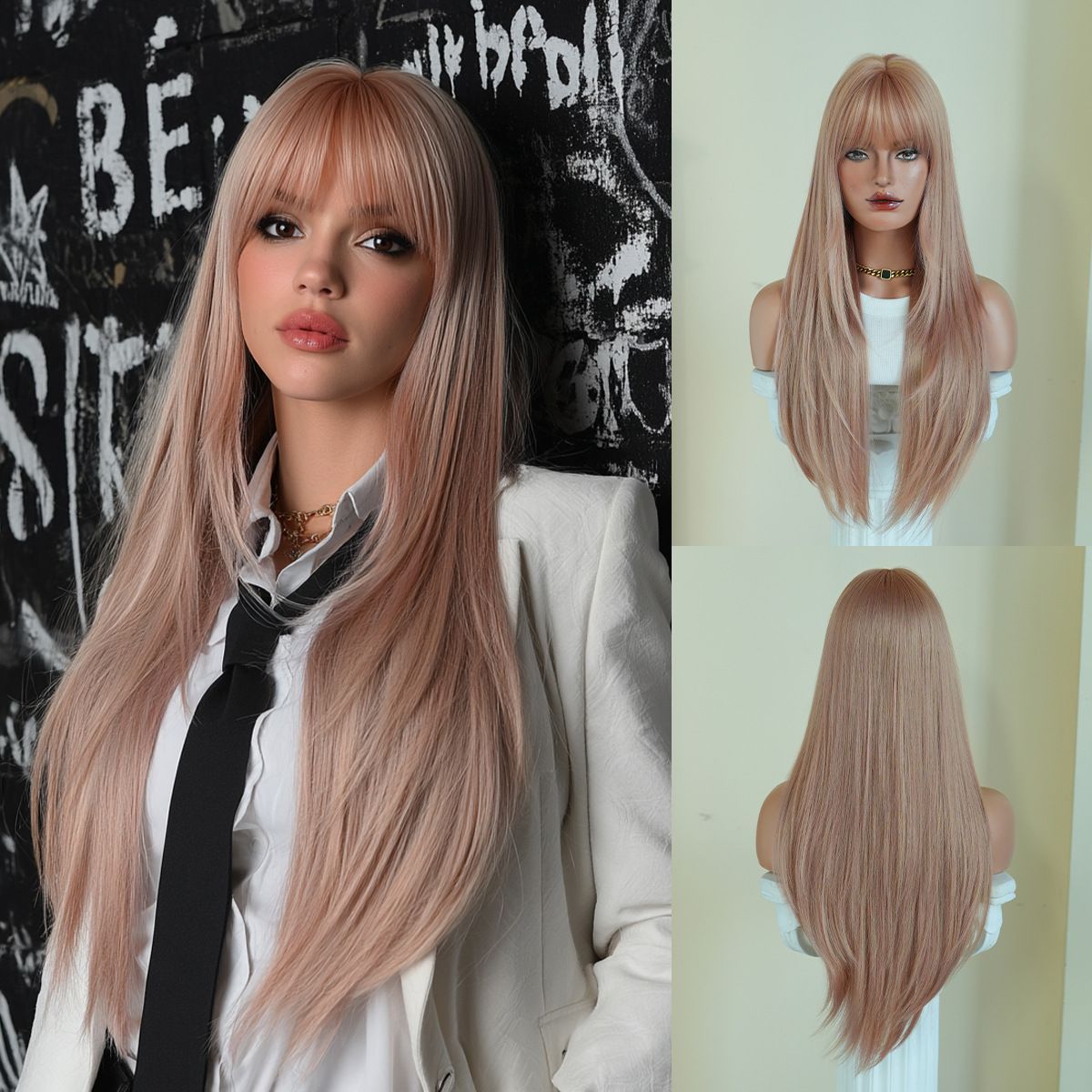 High-Density Synthetic Wig Heat-Resistant Wig Tea-Colored Wig Long Straight Wig - Orchid Purple - Size 85cm-33inch โ image 6