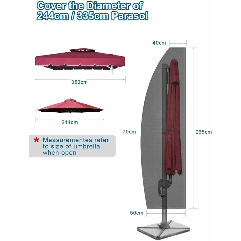Parasol Cover, Waterproof Garden Umbrella Cover, 265X40/70/50Cm/Anti-Uv, Wind, Discoloration, For โ image 3