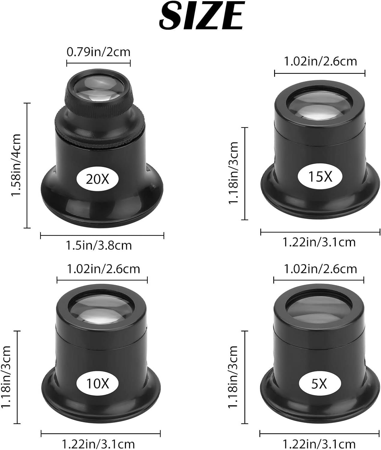 4Pcs Eye Loupe Magnifier Magnifying Glass, 5X 10X 15X 20X Experimental Monocular Magnifier, Portable Loupe Magnifier Lens โ image 3