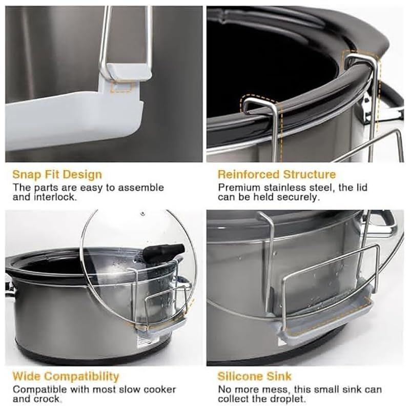 Slow Cooker Lid Holder For Cooking Hand Free Pot Lid Organizer Fits Most Slow Cookers Stainless Steel Pot Lid Rack With Silicone — image 3