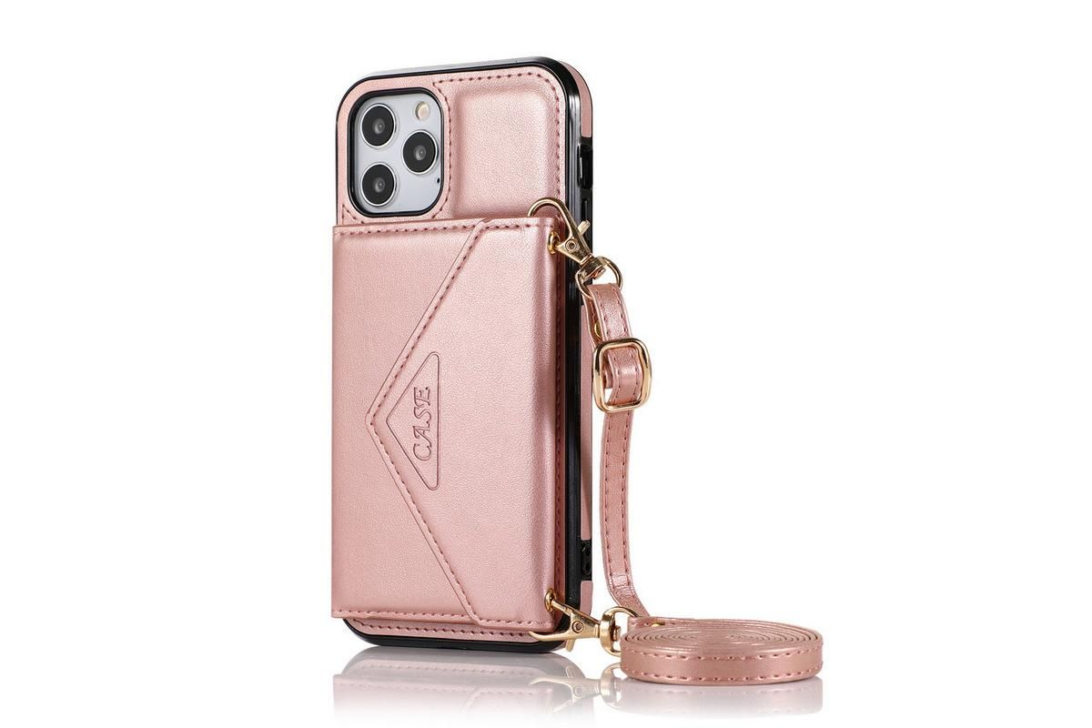 PU Leather Crossbody Phone Case Cover Wallet Card Holder for iPhone 13 Series -Rose Gold /iPhone13 Pro Max โ image 2