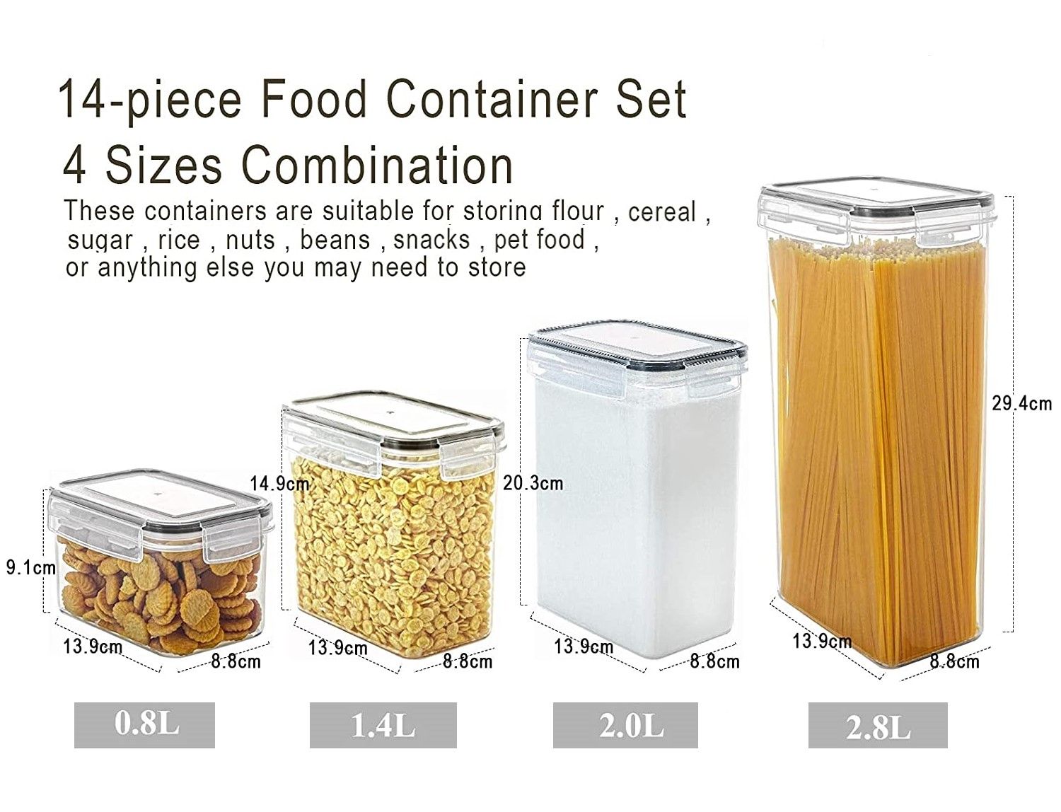 14 Pieces Airtight Food Storage and BPA Free Plastic with Easy Lock Black Lids Labels for Kitchen โ image 2