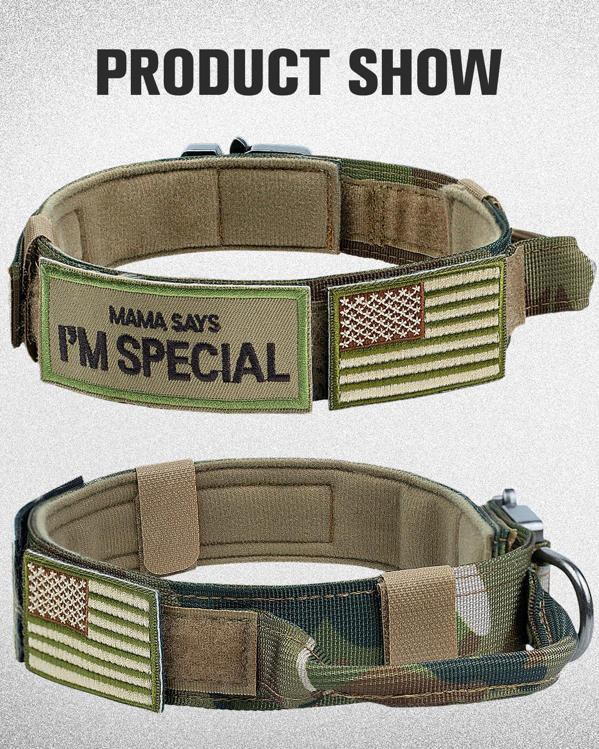 Tactical Dog Collar(17"-21") and Leash Set, Shock Absorbing Bungee Adjustable Strong Collar with Handle for Large Dogs(Camouflage, L) โ image 5