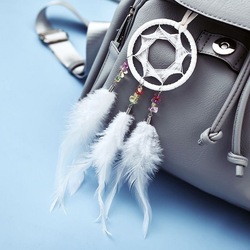 Car Mirror Hanging Accessories for Women,Ornament Pendant White Feather Dream Catcher for Car Rear View Mirror — image 3