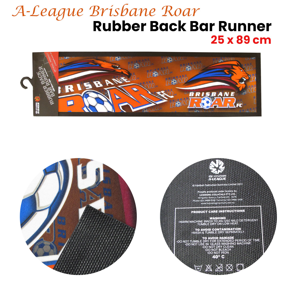 A-League Brisbane Roar Rubber Back Bar Runner 25 × 89 cm — image 2