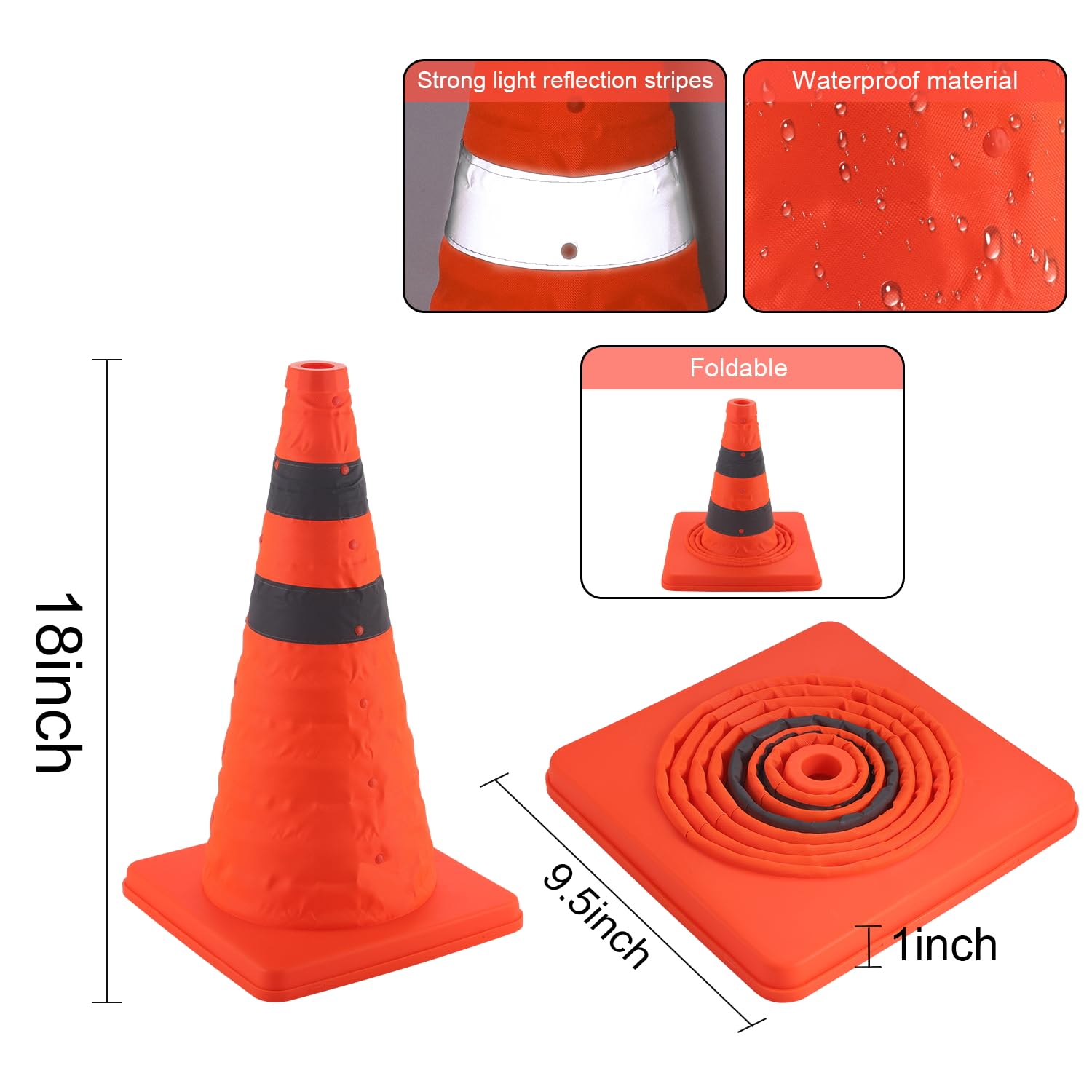 18 inch Traffic Cones, 2PCS Collapsible Orange Cones for Parking, Parking with Reflective Collars, Training Driveway, Car Interior Accessories โ image 5