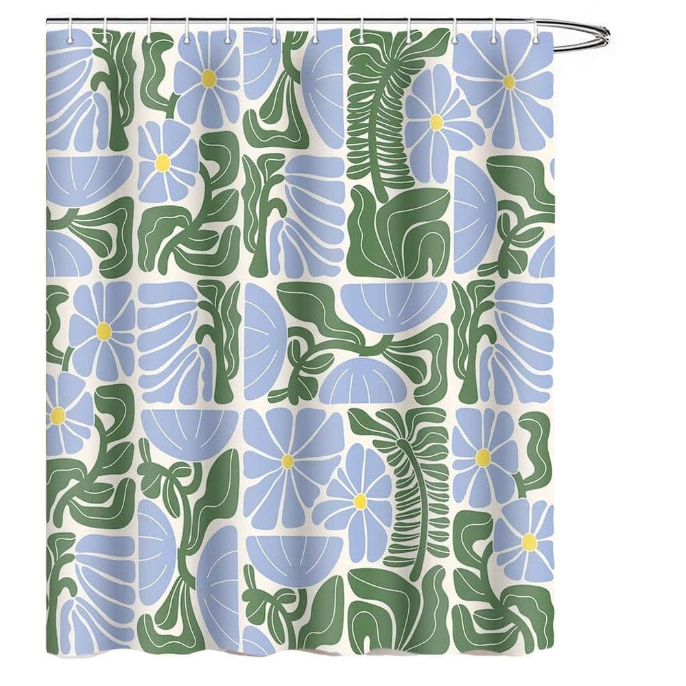 Bohemian Shower Curtain with 12 Hooks, Multicolored Abstract Floral Pattern Retro Patchwork Geometric Plants, 180 × 180 cm