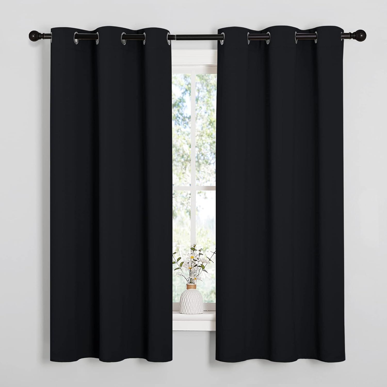 2 Pack Blackout Curtains for Bedroom, Thermal Insulated Grommet Drapes for Light Blocking, Noise Reduction and Kitchen Windows, Black, 106.7 x 160 cm โ image 2