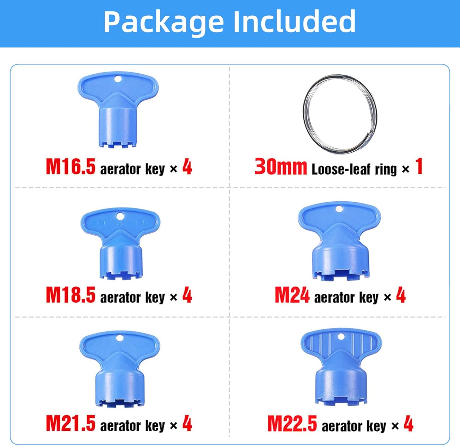 20 Pieces Faucet Aerator Key, Aerator Wrench Faucet Aerator Key with a Ring for Easy Storage Removal Wrench Tool for M16.5 M18.5 M21.5 M22.5 M24 Aerators, 5 — image 3