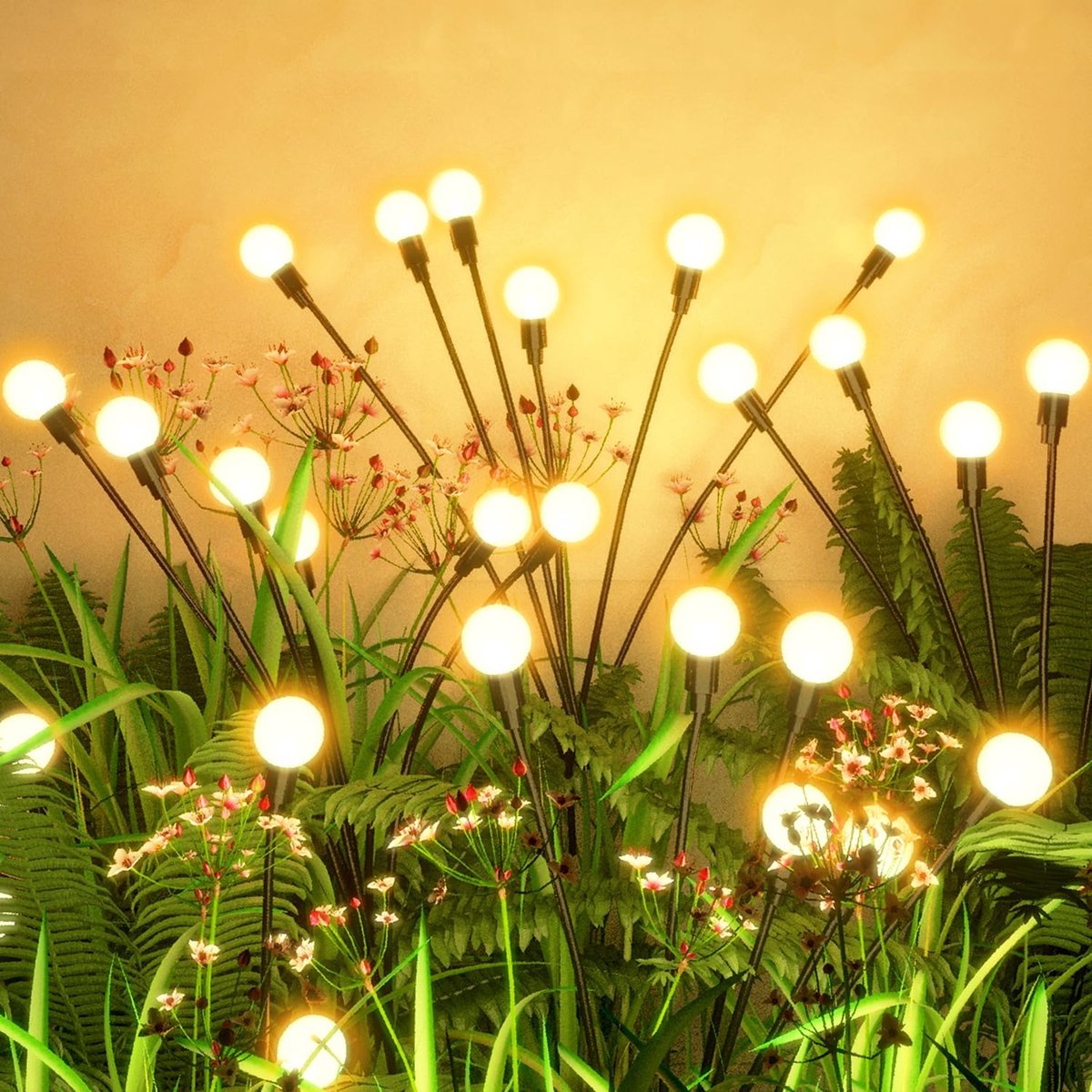 LED Solar Lights - Outdoor Lighting - Solar Garden Lighting - Mood Lighting - LED Solar Garden Lights - Firefly Design - 12 Flower Pots x 2 - Waterproof