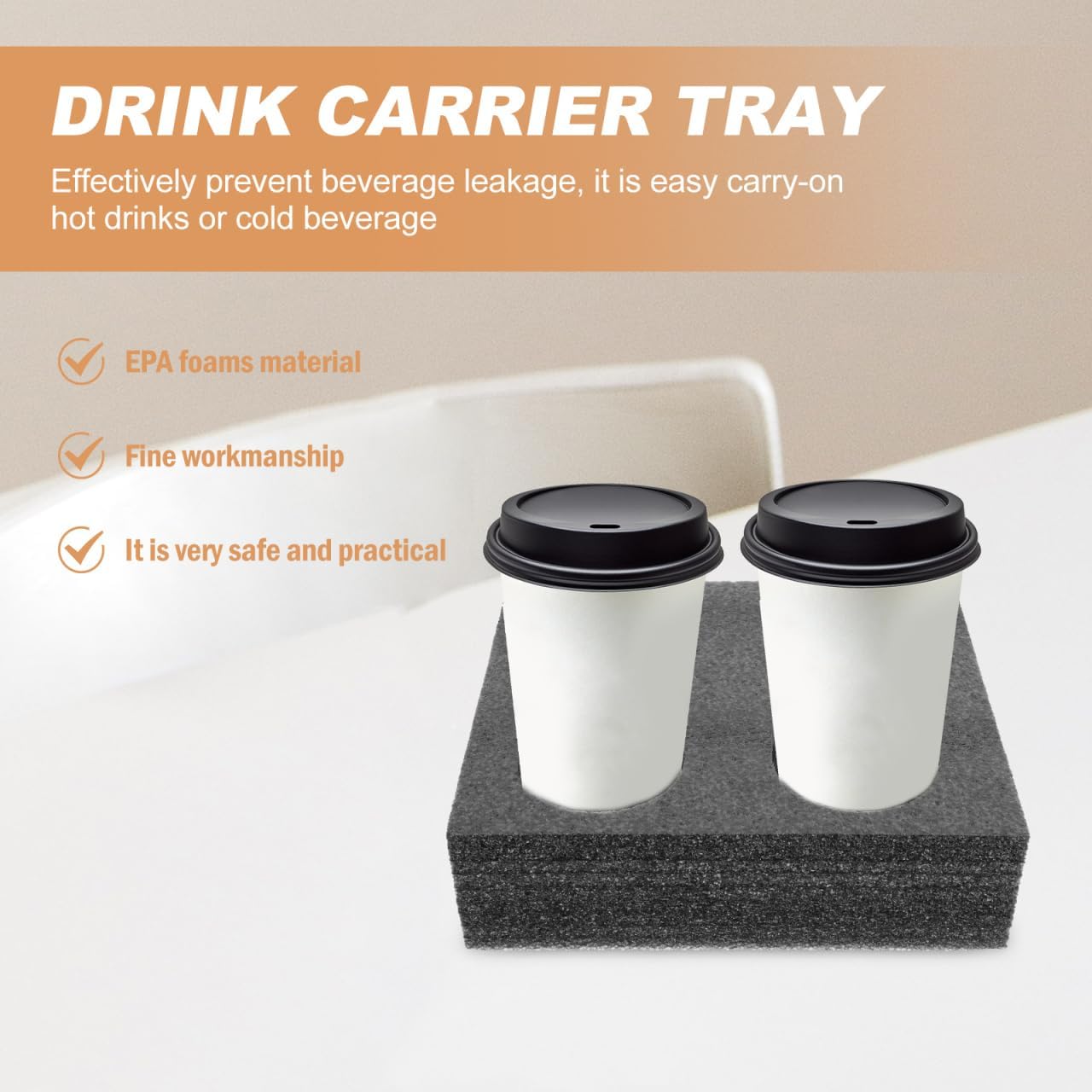 Takeaway Coffee Cup Bottle Carrier: 2Pcs Black Holders Foam - Hot or Cold Drinks Carrier Trays - Beverage Trays for Package Service - Packaging Supplies — image 4