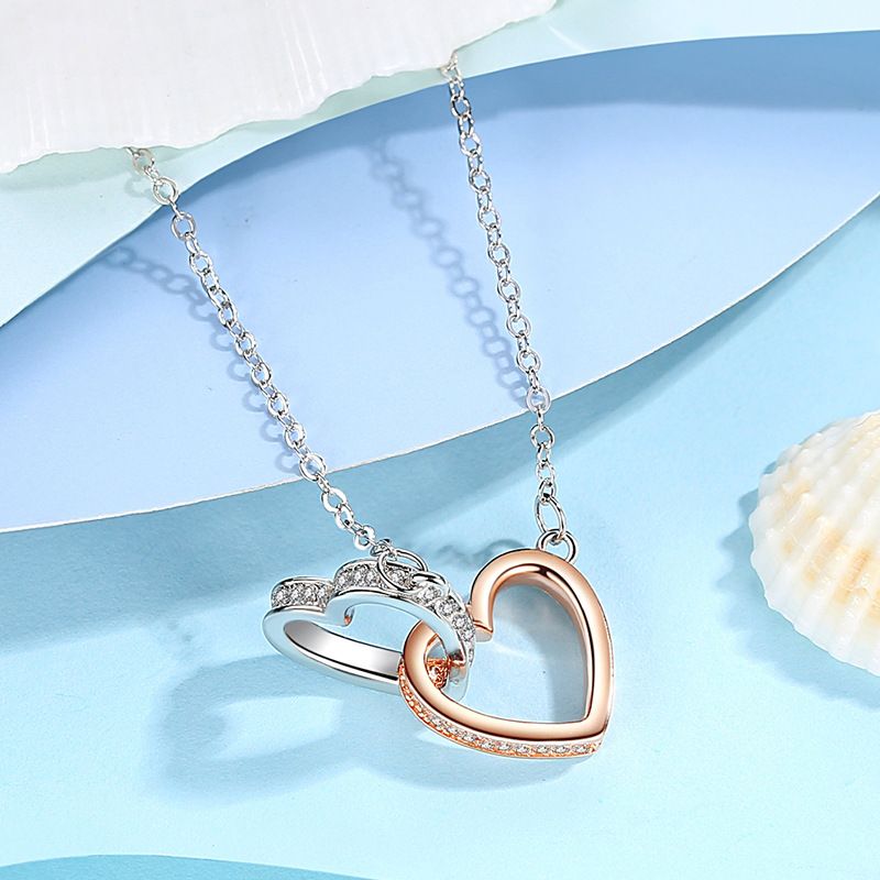 Sterling Silver Heart Necklace Rose Jewelry Pendant With Long Chain Gift for Wife & Girlfriend Girl accessories — image 3