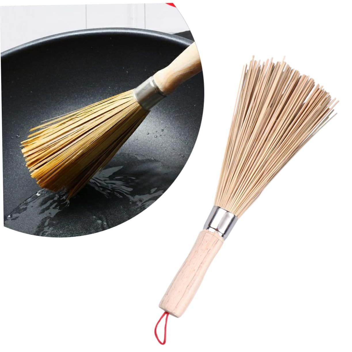 Cleaning Brush, Bamboo Kitchen pan Brush, pan Handle Cleaning Brush, Bamboo pan Brush The color of the hanging rope is random — image 4