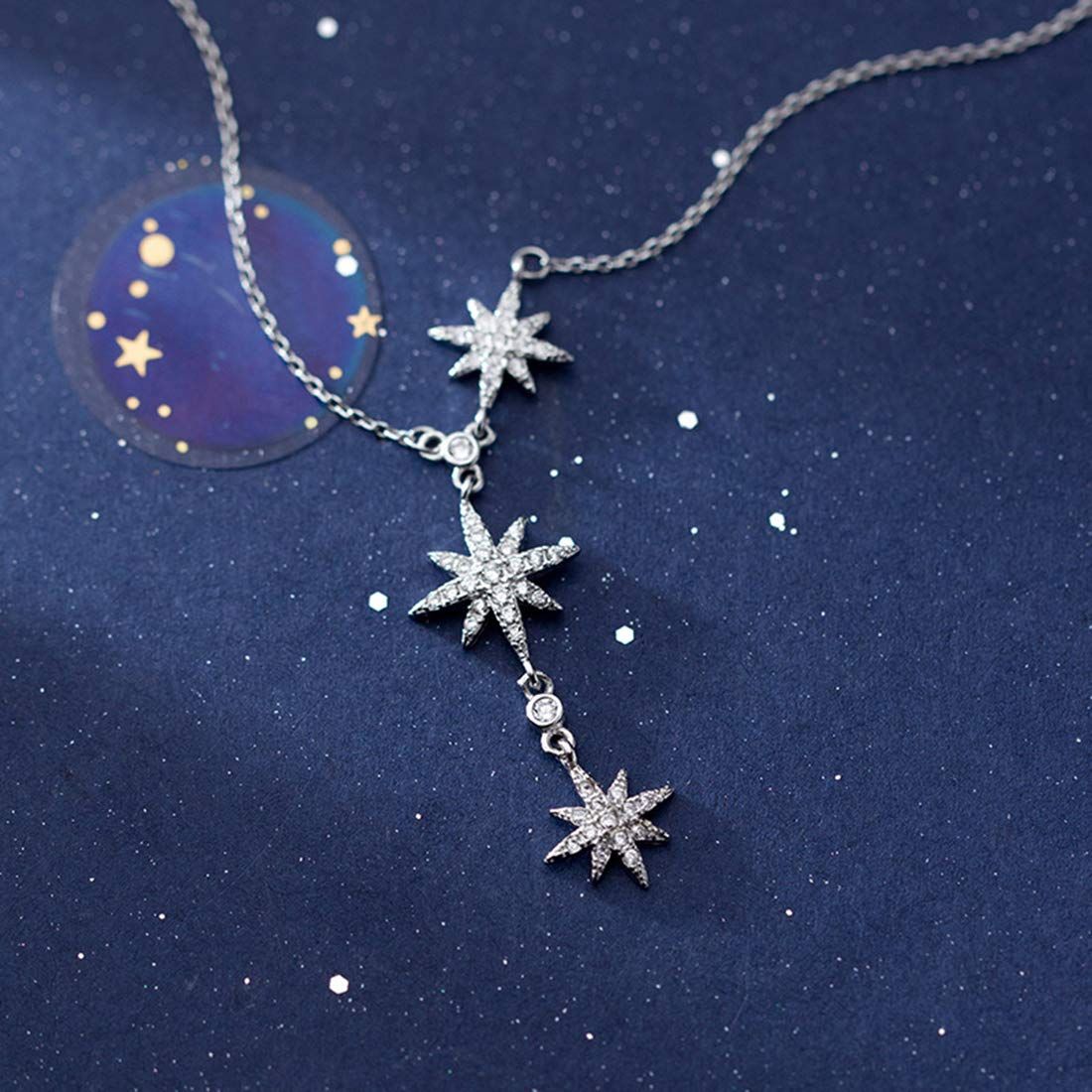 925 sterling silver teenage necklace pendant necklace diamond three-star pendant necklace โ image 4