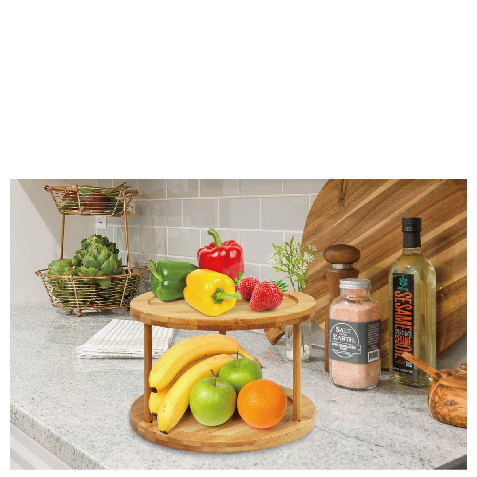 Bamboo Lazy Susan Turntable 2 Tiers โ image 2