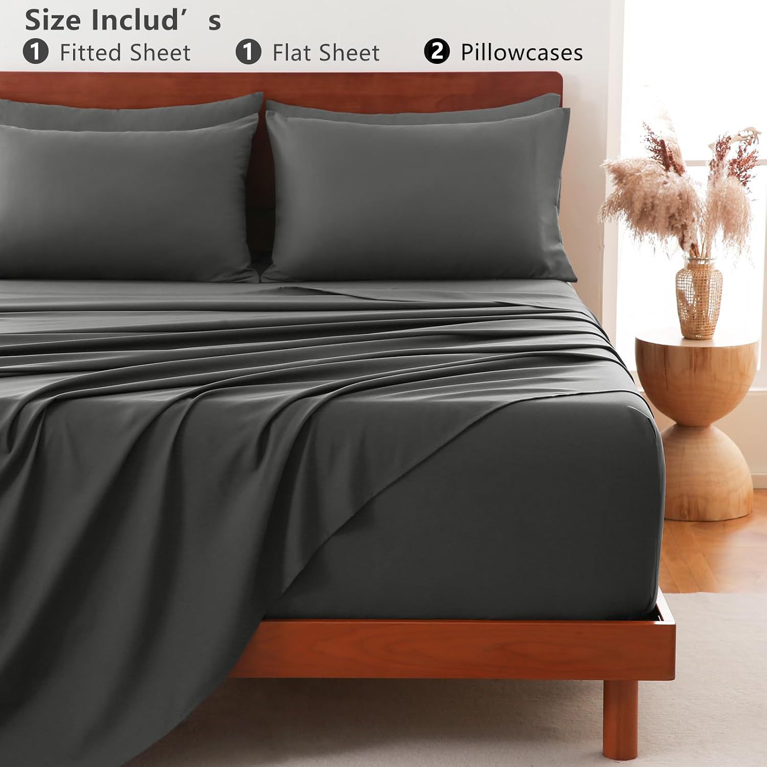 Hotel Soft Bed Sheet Set- Bedding Sheets & Pillowcases -Breathable Bedding - Wrinkle, Fade, Stain Resistant-Deep Pocket Flat Fitted Bed Sheet Set(Dark — image 6