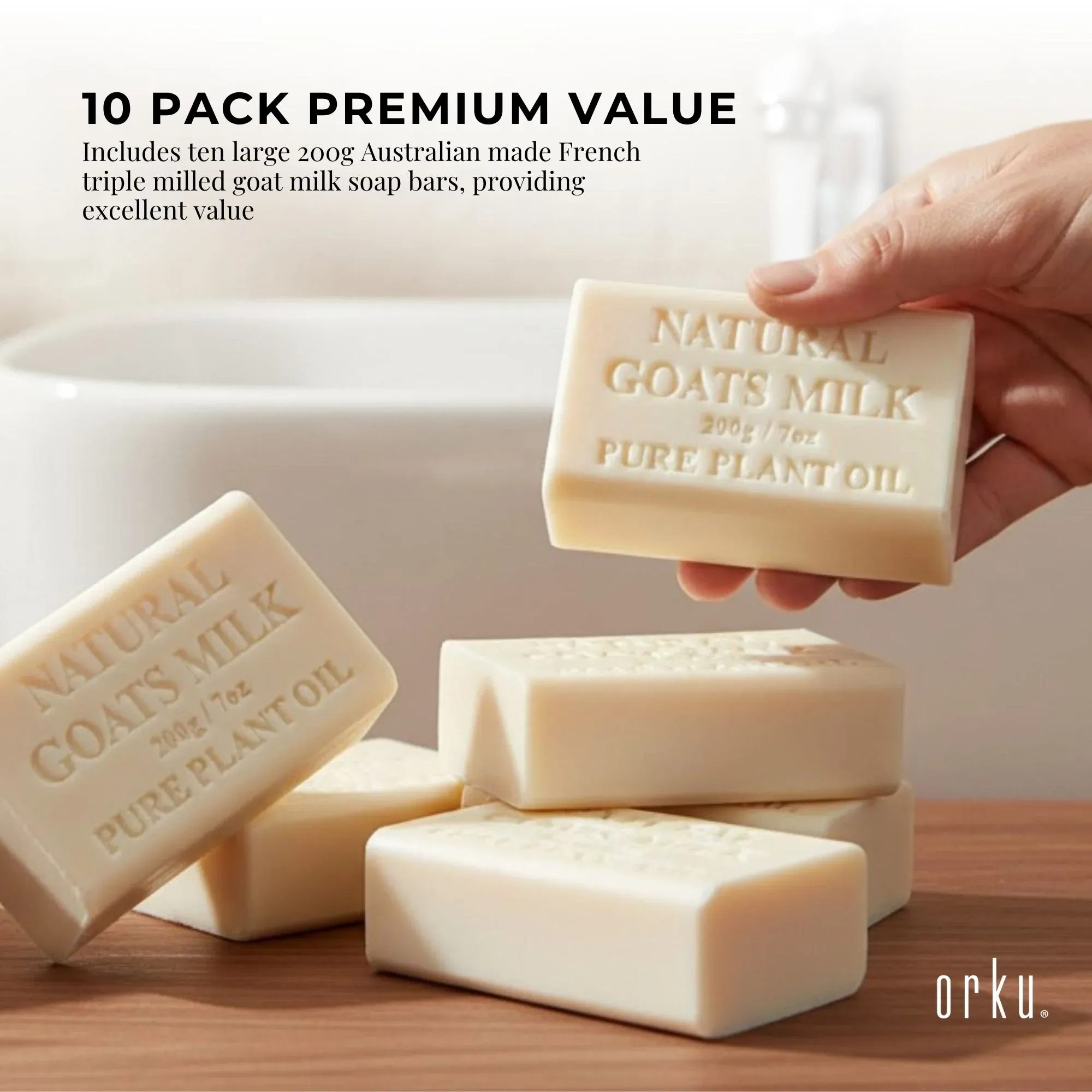 Orku 10 x 200g Goat Milk Soap Bars Natural Creamy Scent Australian Made — image 3
