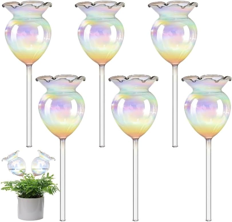 Plant Watering Balls Self-Watering Spikes Hand-Blown Laser Colorful Glass Plant Watering Balls Devices for Indoor & Outdoor Fill from Top 2 Stripe Flower Shape โ image 2