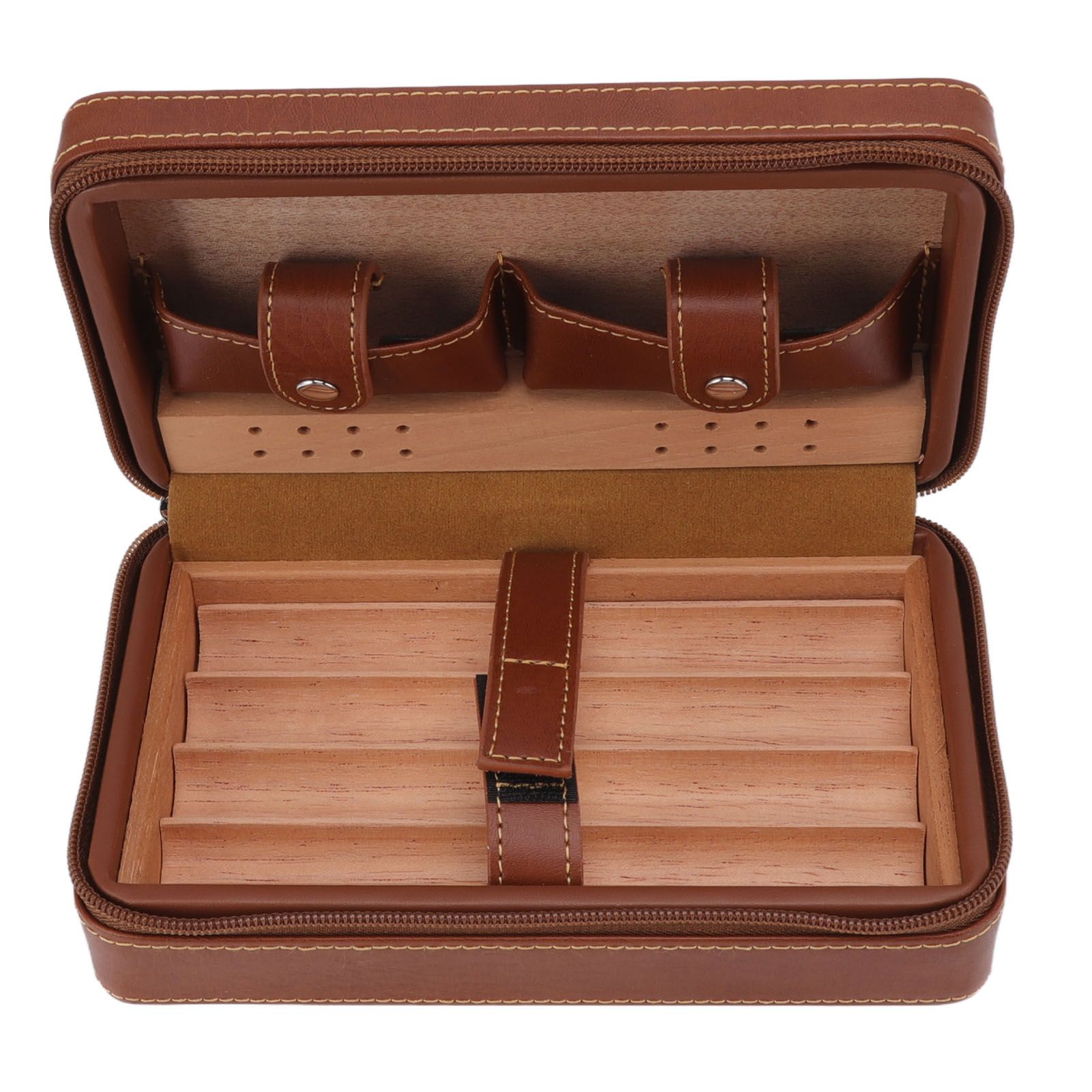Cigar Humidor Case Brown Portable Cedarwood Lining Humidifier Travel Cigar Box With Storage Bag for Travel — image 4
