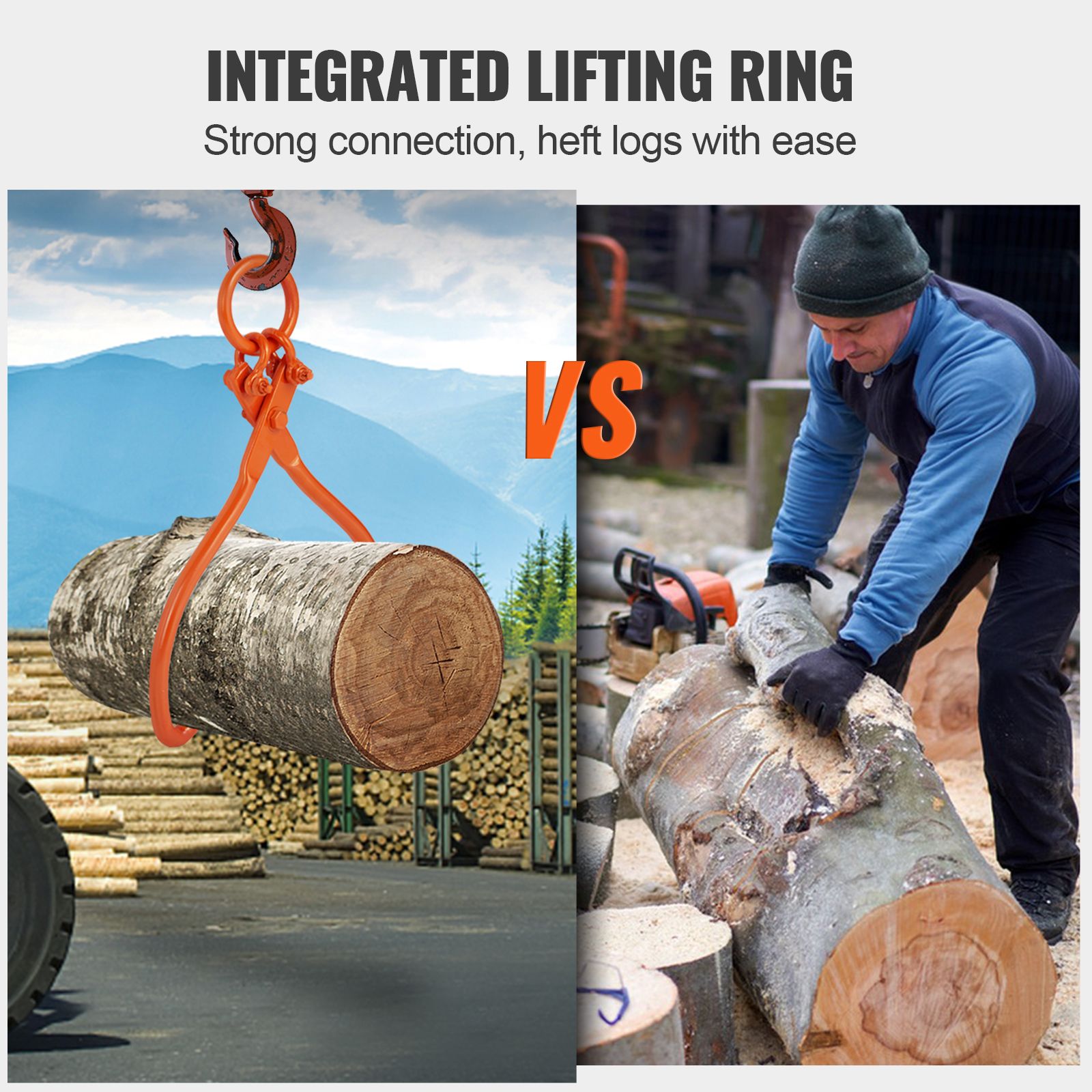 Log Skidding Tongs, 18 inch 2 Claw Log Lifting Tongs, Heavy Duty Steel Lumber Skidding Tongs, 772 lbs/350 kg Loading Capacity, Log Lifting, Handling, Dragging — image 6