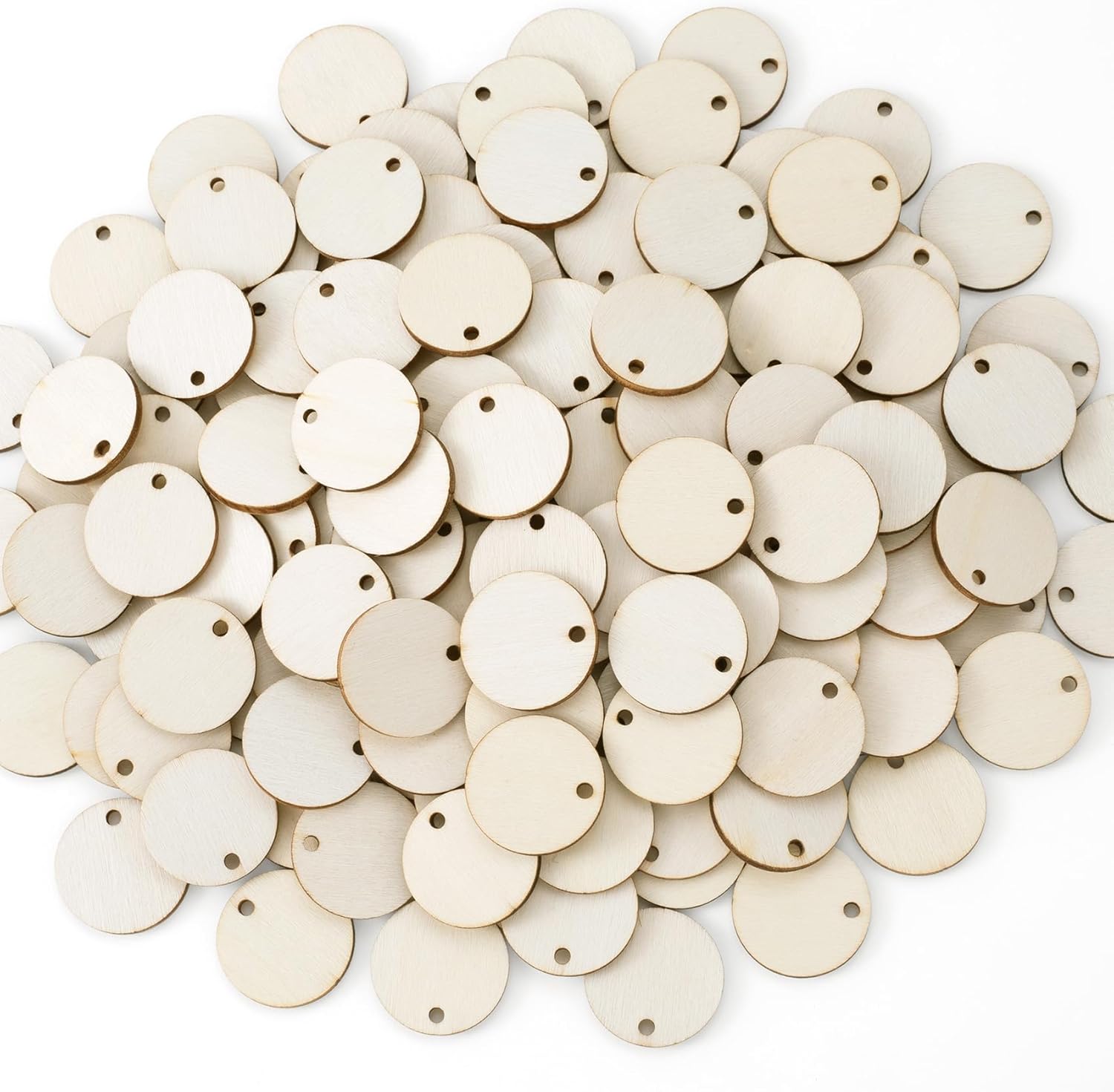 150pcs Unfinished Wood Circle for Crafts, 1 Inch Blank Hanging Wooden Discs with Holes, Natural Wood Circles Disc Cutout for Signs DIY Crafts Decoration- Wood