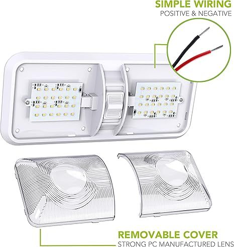 1 Pack 12V RV LED Double Dome Light, 4000-450K Natural White Interior Lamp with ON/OFF Switch for Car Boat โ image 3