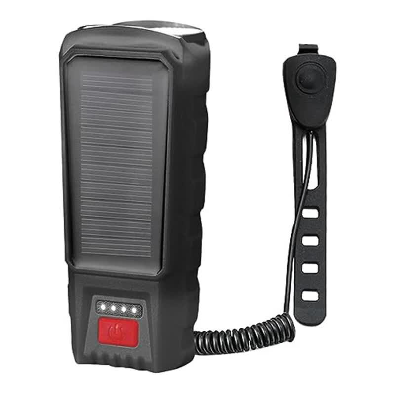 Solar and USB Rechargeable Bicycle Front Light with Dual LED Beams and Horn Function for Cycling, Commuting and Night Riding, Black — image 5
