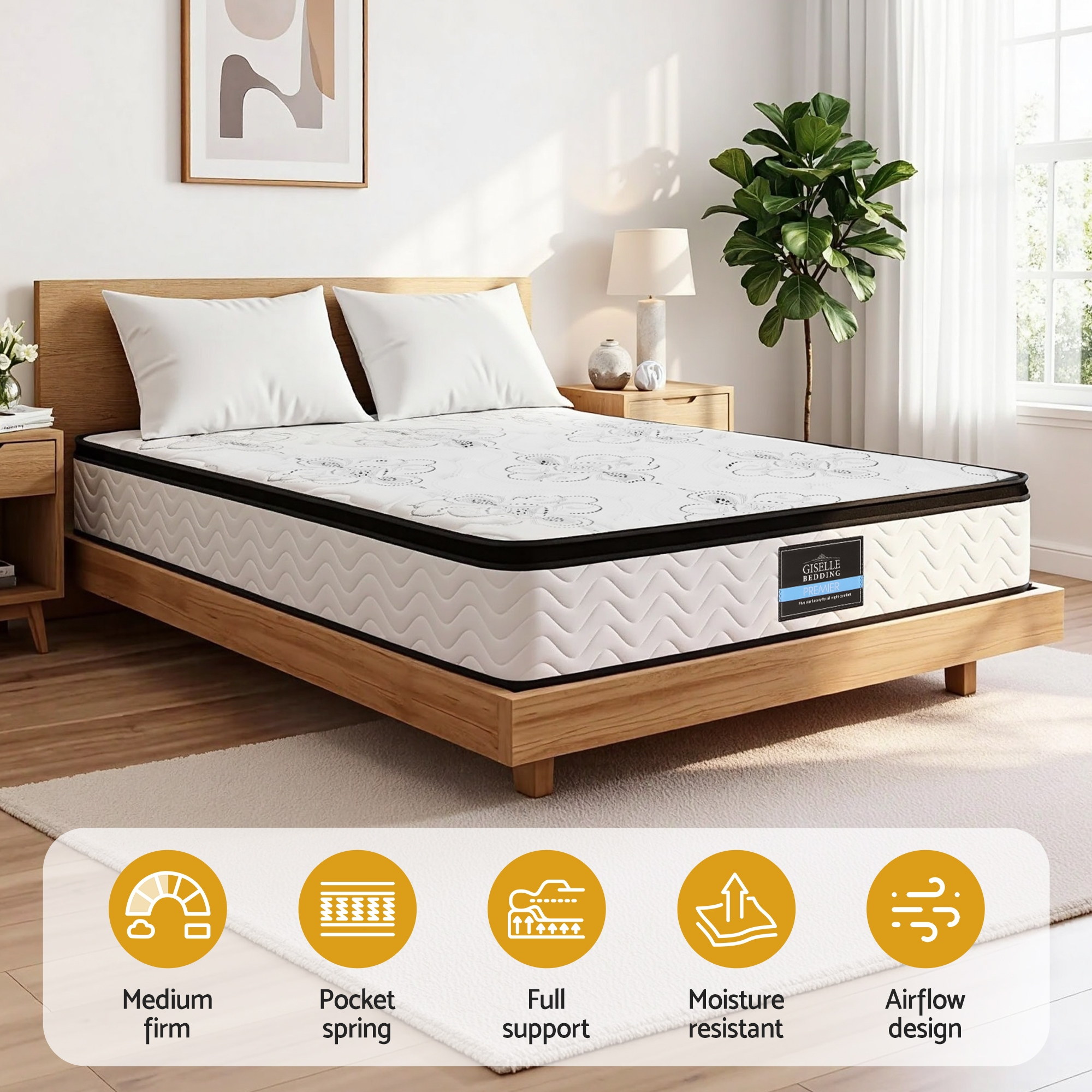 Giselle Bedding Queen Mattress 30cm Pocket Spring Euro Top Medium Firm Foam โ image 5