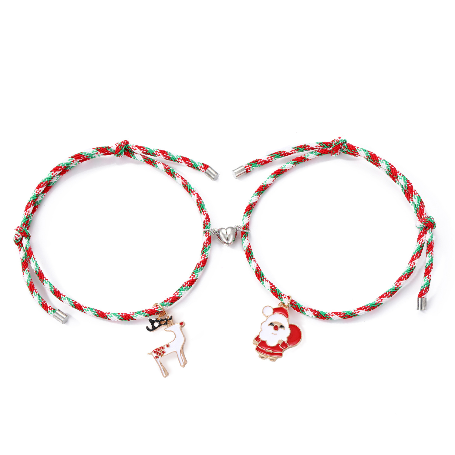 3 Pairs Cute Couple Bracelets - Magnetic Christmas & New Year Friendship Rope Bracelets with Charms (Adjustable, 9.3g) โ image 5
