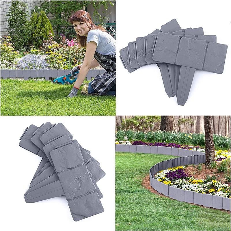 Garden Fence Border Plastic Stone Effect Flowerbed Grass Lawn Plant Decorative Edging Panels 5PCS — image 5