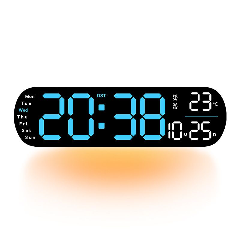 13.7" Large LED Digital Wall Clock - Auto Dimming, Temperature Display, Ideal for Bedroom & Office(5502BLUE)