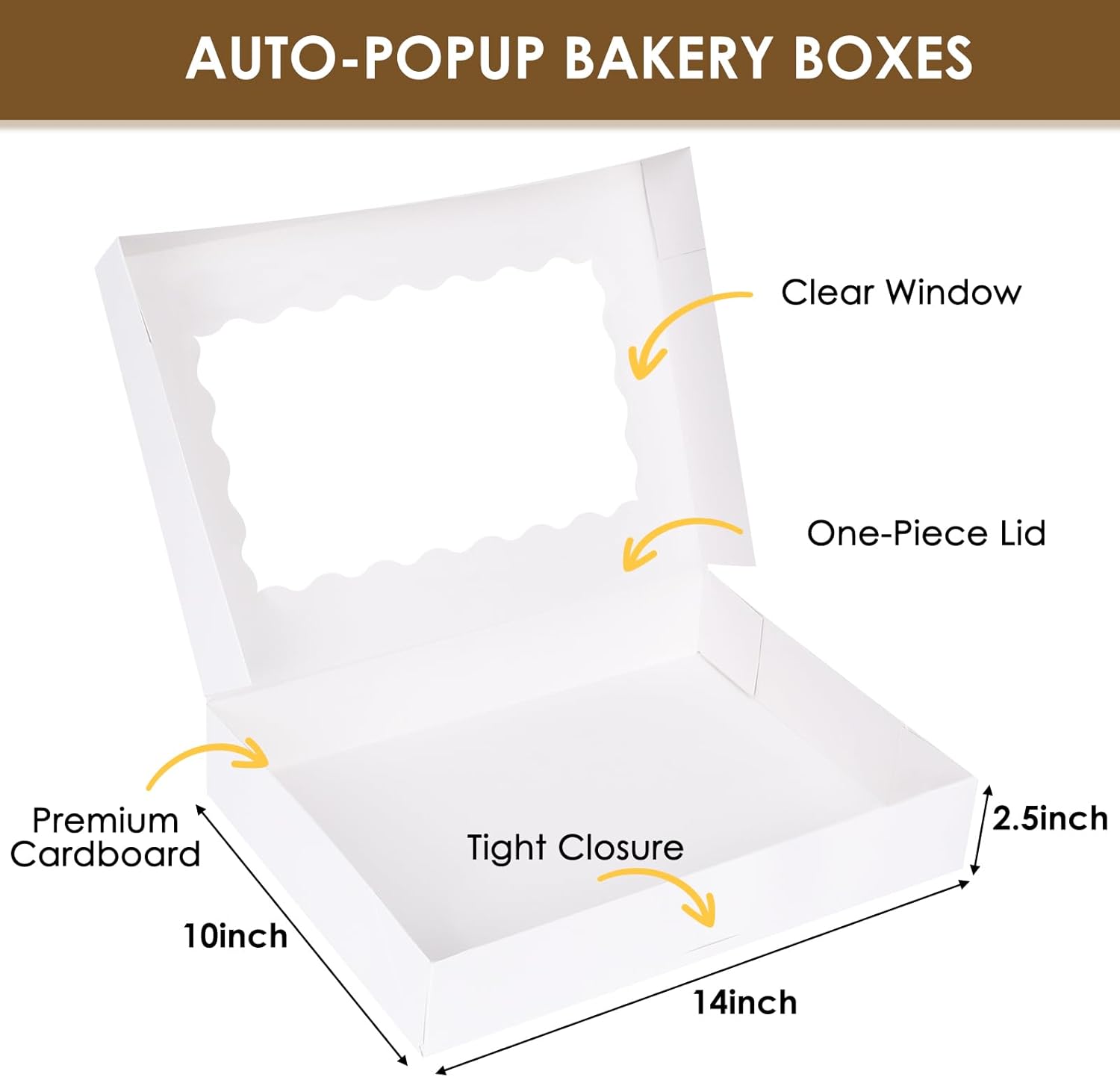 40pcs Cookie Boxes, 14x10x2.5 Inch Auto-Popup Bakery Boxes with Window, for Donuts, Pies, Cakes, Muffins, and Pastries — image 2