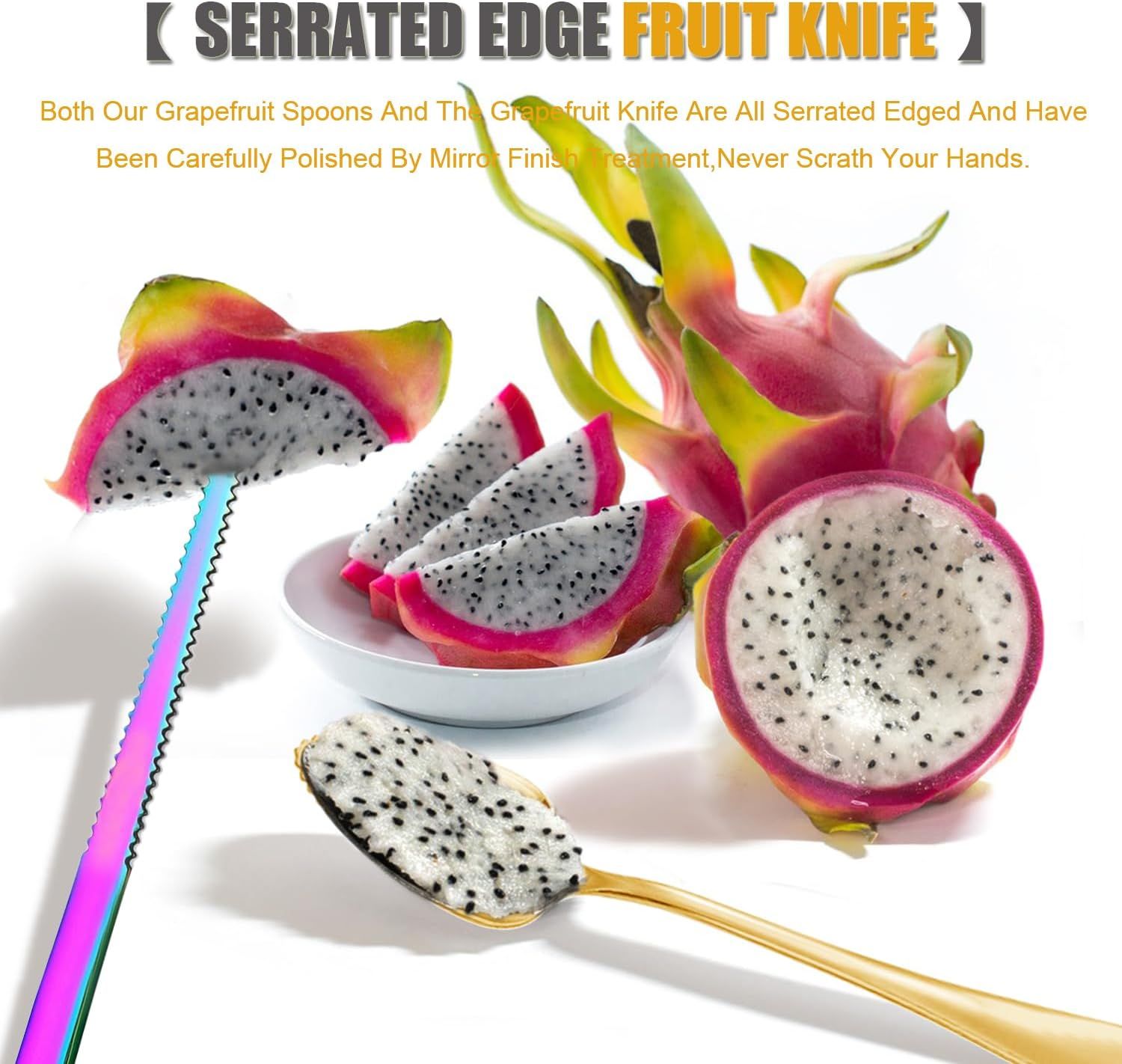 Grapefruit Spoons Serrated Edge Knife Stainless Steel Utensil Tool Dessert Spoon for Citrus Lemon Kiwi Salads Melon Lime Pitaya Apple Fruit Puree (Silver) — image 5