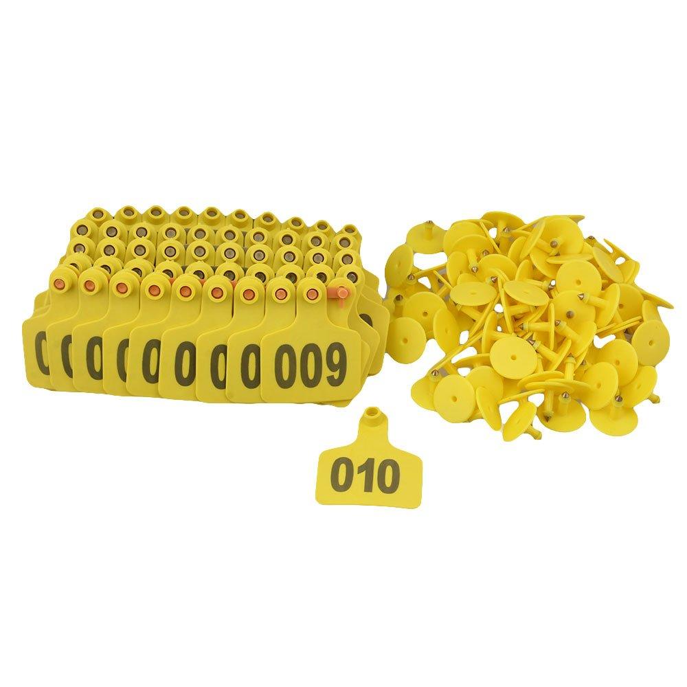 1-100 Cattle Number Ear Tag 6 × 7cm Set -Medium Yellow Cow Sheep Livestock Label