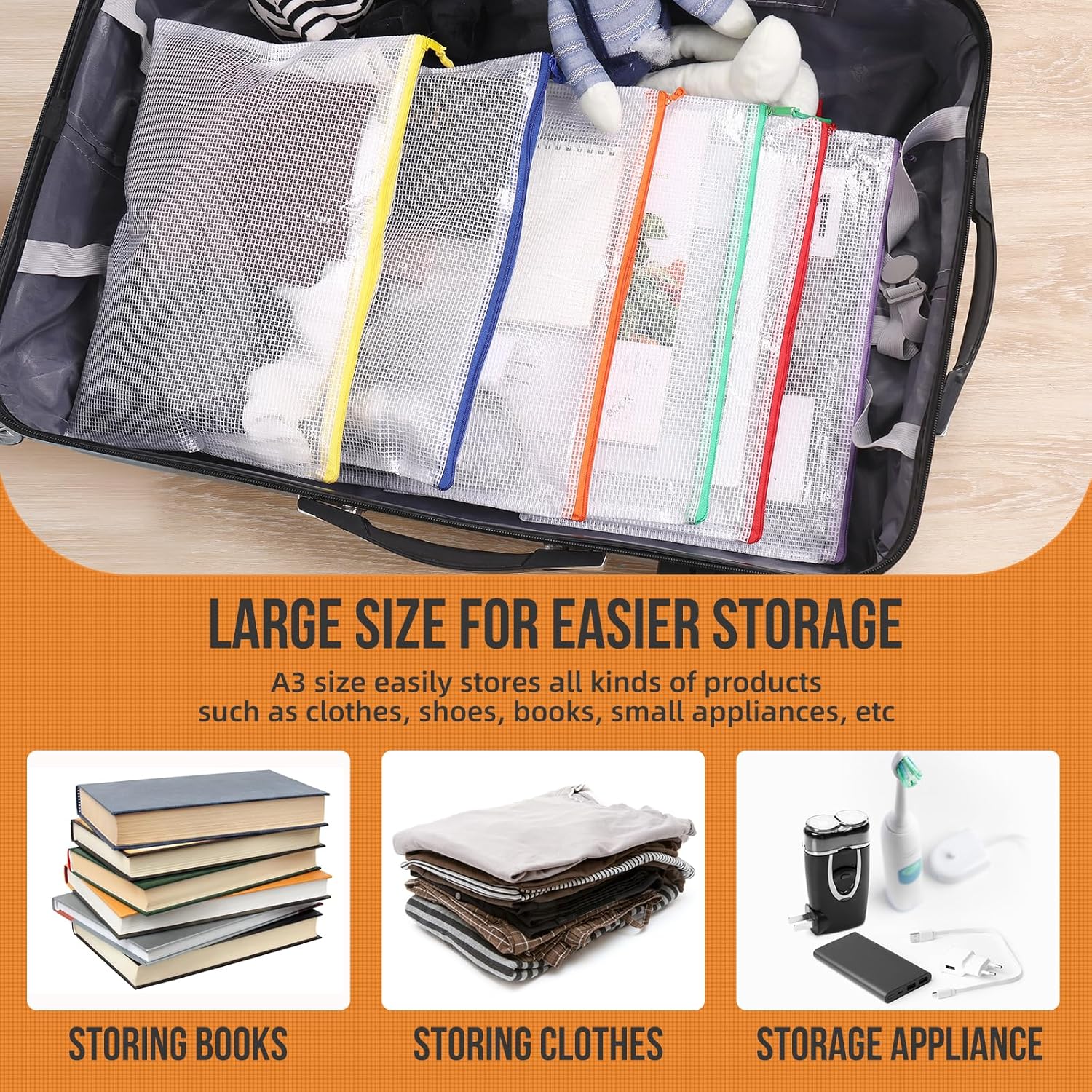 24pcs Mesh Zipper Pouch File Bags Puzzle Storage Bags, A3 17x12 Inches Large Reusable Zipper Pouches for Organizing Classroom Board Game Organization โ image 5
