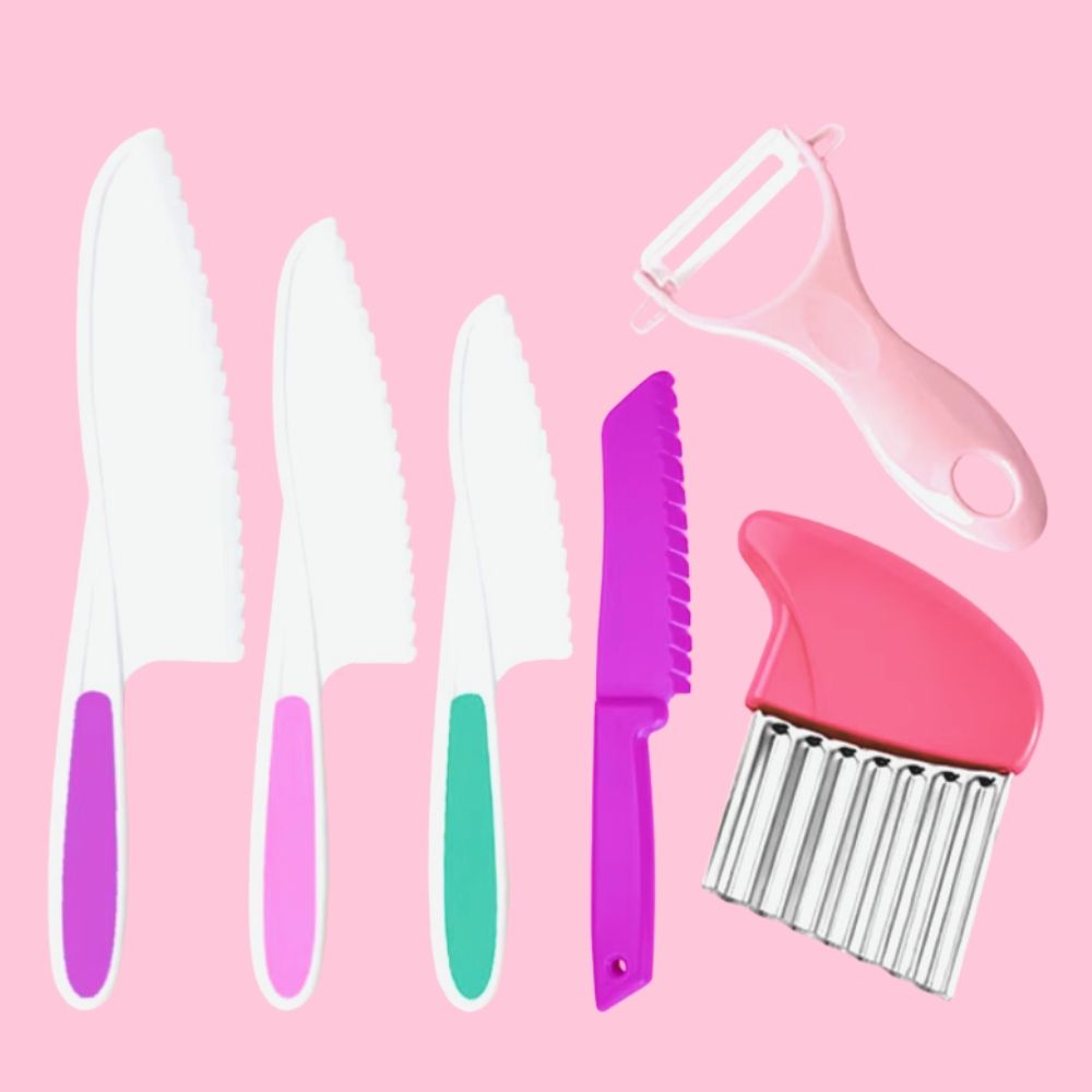 Plastic Children Cooking Cutter Set, Pink - Potato Peeler Knife for Fruits and Vegetables โ image 2