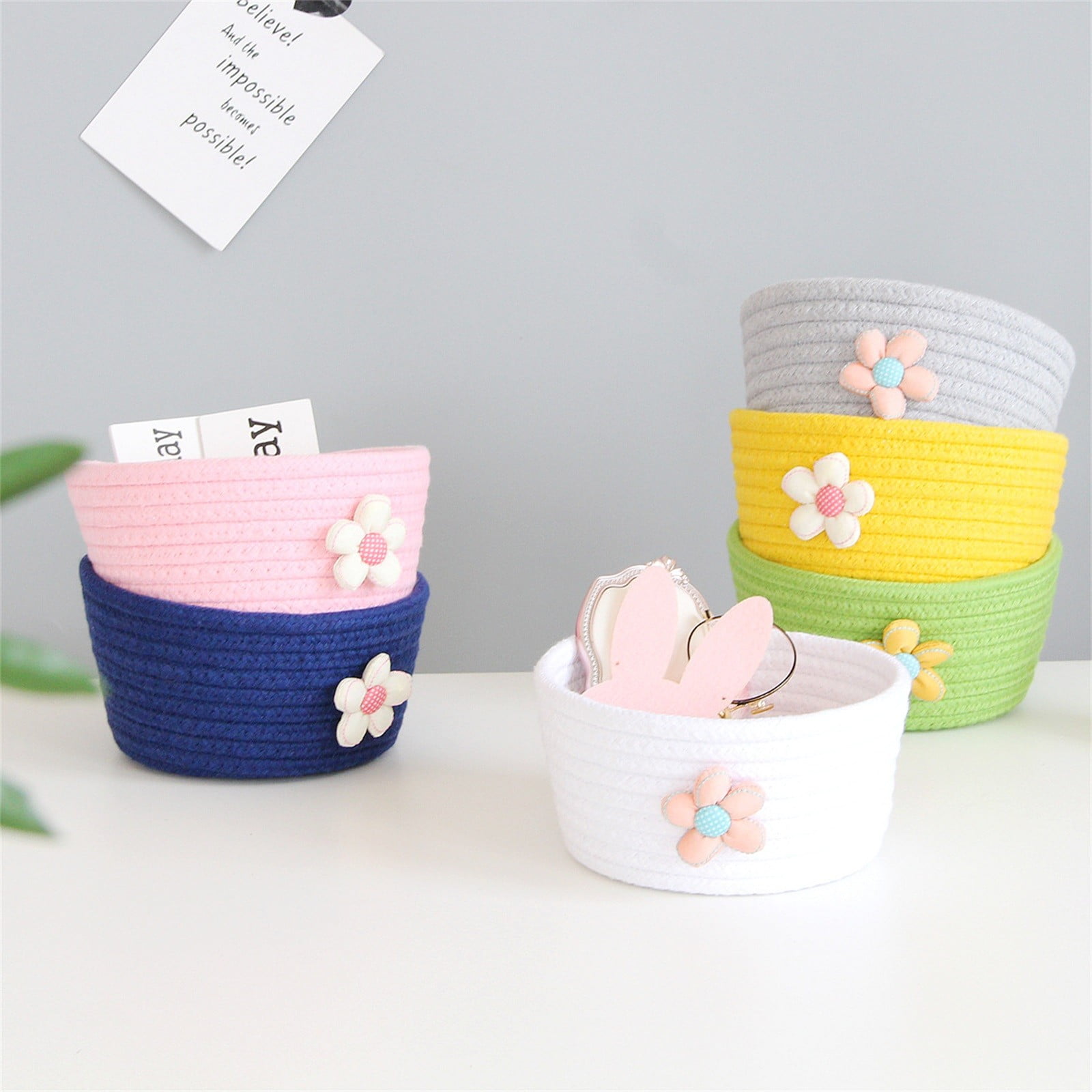 Small Woven Storage Basket, Cotton Rope Rattan Shelf Bin for Toys and Closet Organization at Home or Nursery, Navy Blue, 16 x 8 cm โ image 4