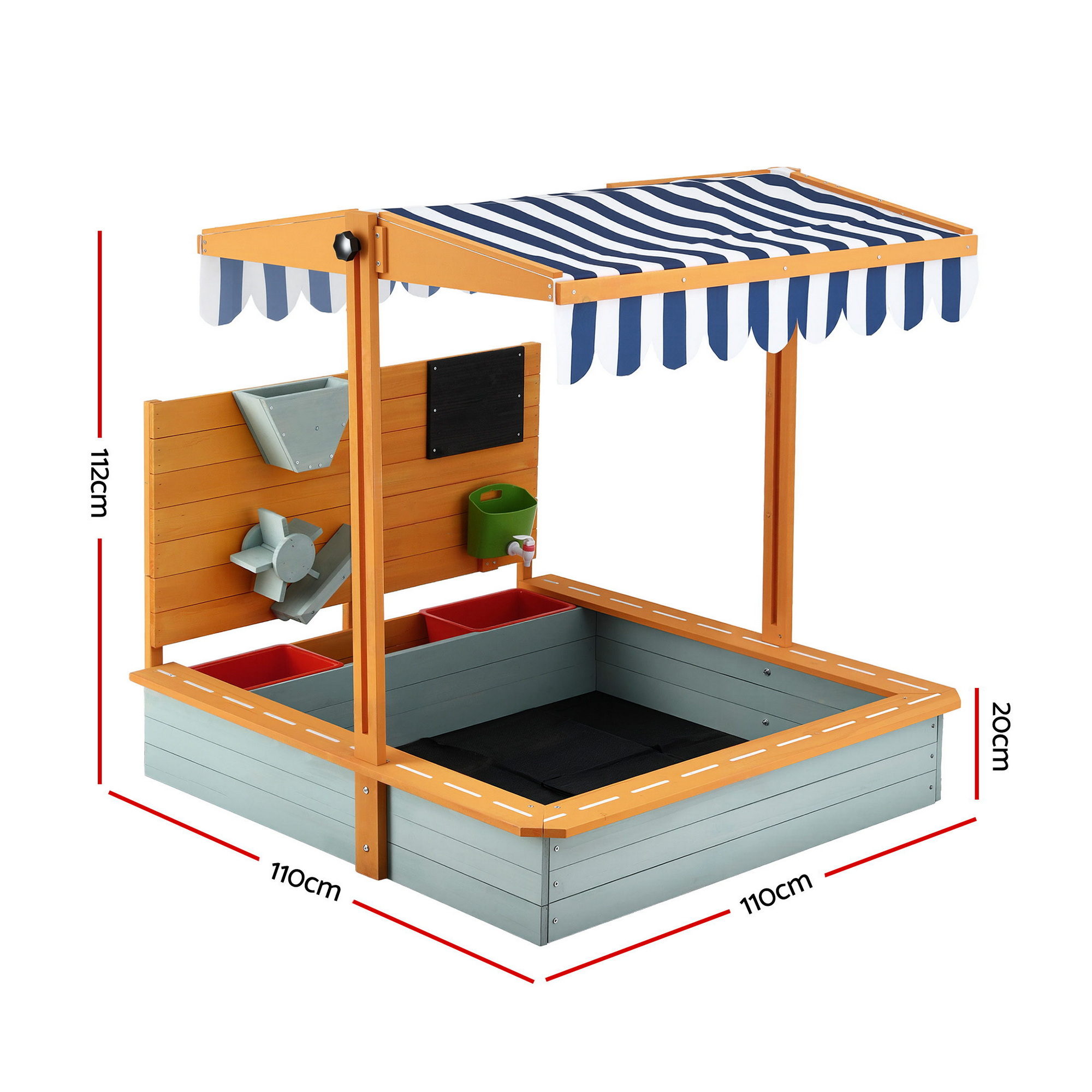 Keezi Kids Sandpit Wooden Canopy Sandbox With Cover Funnel Outdoor Toys 110cm Green — image 2