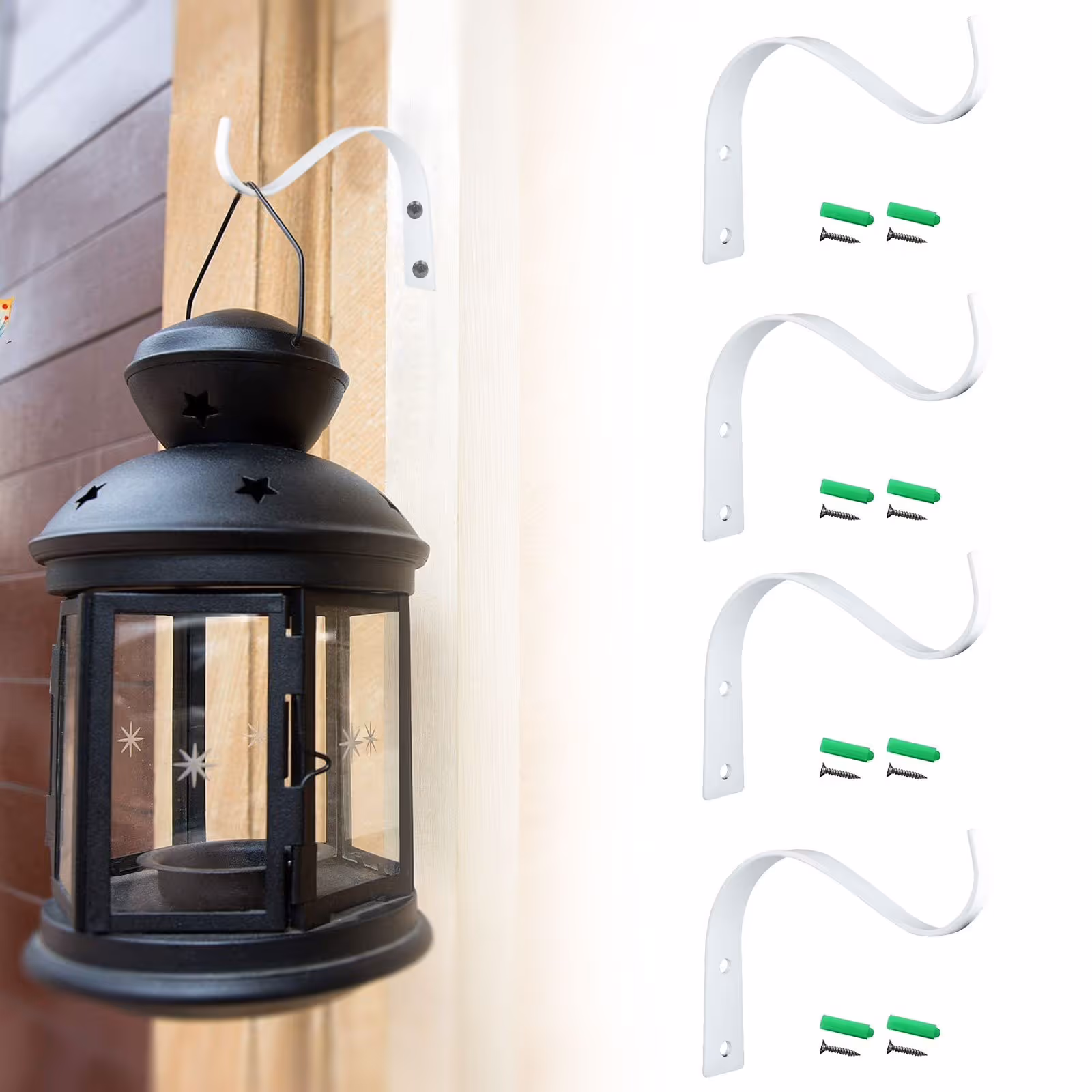 4 Pieces Outdoor Plant Hangers for Hanging Baskets, Heavy Duty Metal Plant Brackets for Hanging Plants Outside, Metal Plant Hooks, White, 11.4 × 9 cm — image 2