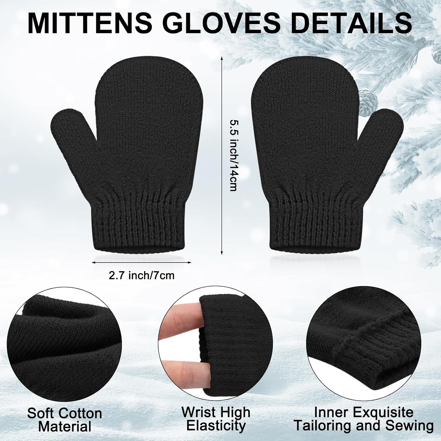 3 Set Toddler Hat Glove Set, Kids Winter Hats Warm Knitted Beanie Mittens Gloves with Bow for Baby Girls Boys 0-6Y — image 3