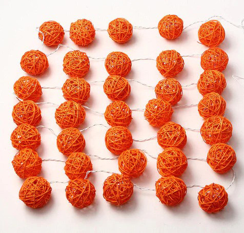 1 Set of Orange 5cm Rattan Cane 20 Ball Battery Powered 3m String Lights Christmas Gift Home Wedding Party Bedroom Decoration Table Centrepiece โ image 3
