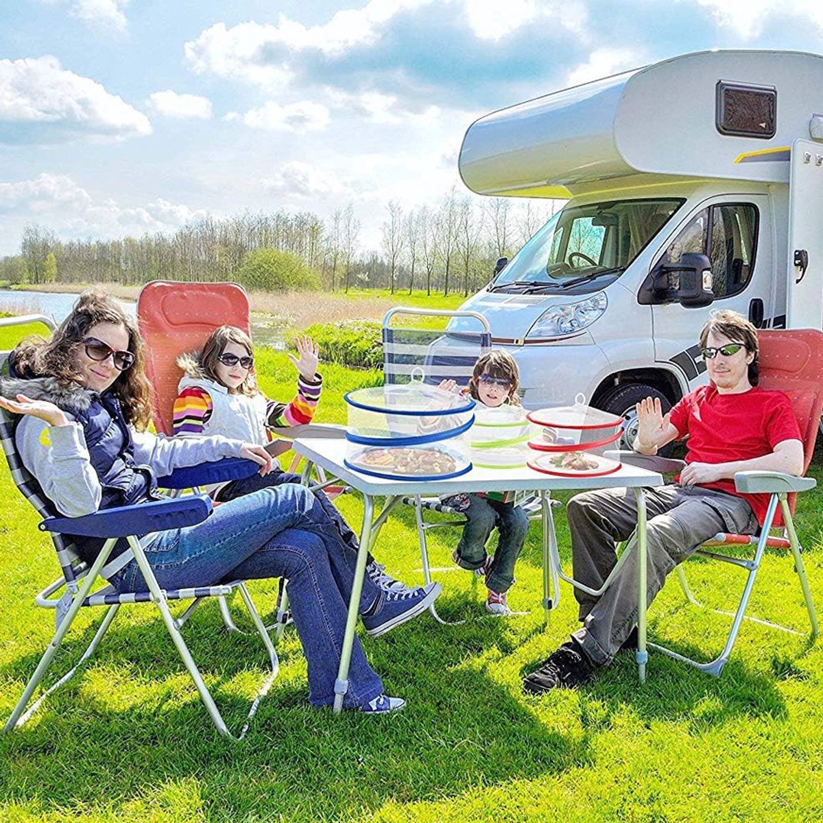 Pop-Up Food Umbrellas with Fine Mesh - Foldable Bottomless Insect Screen - Ideal for Home and Camping - Green 3-Pack โ image 2