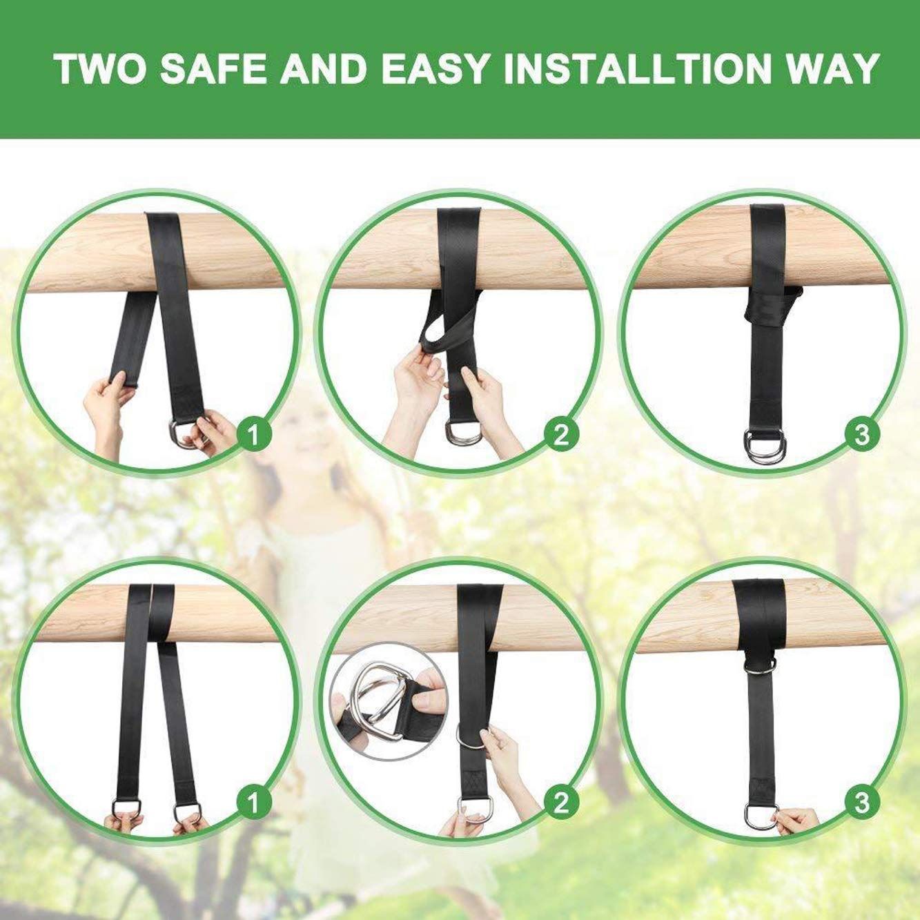 Tree Swing Hanging Kit, Tree Swing Straps, Lock Snap Hooks, Perfect For Tree Swing & Hammocks,Easy & Fast To Installation, 5 FT — image 4