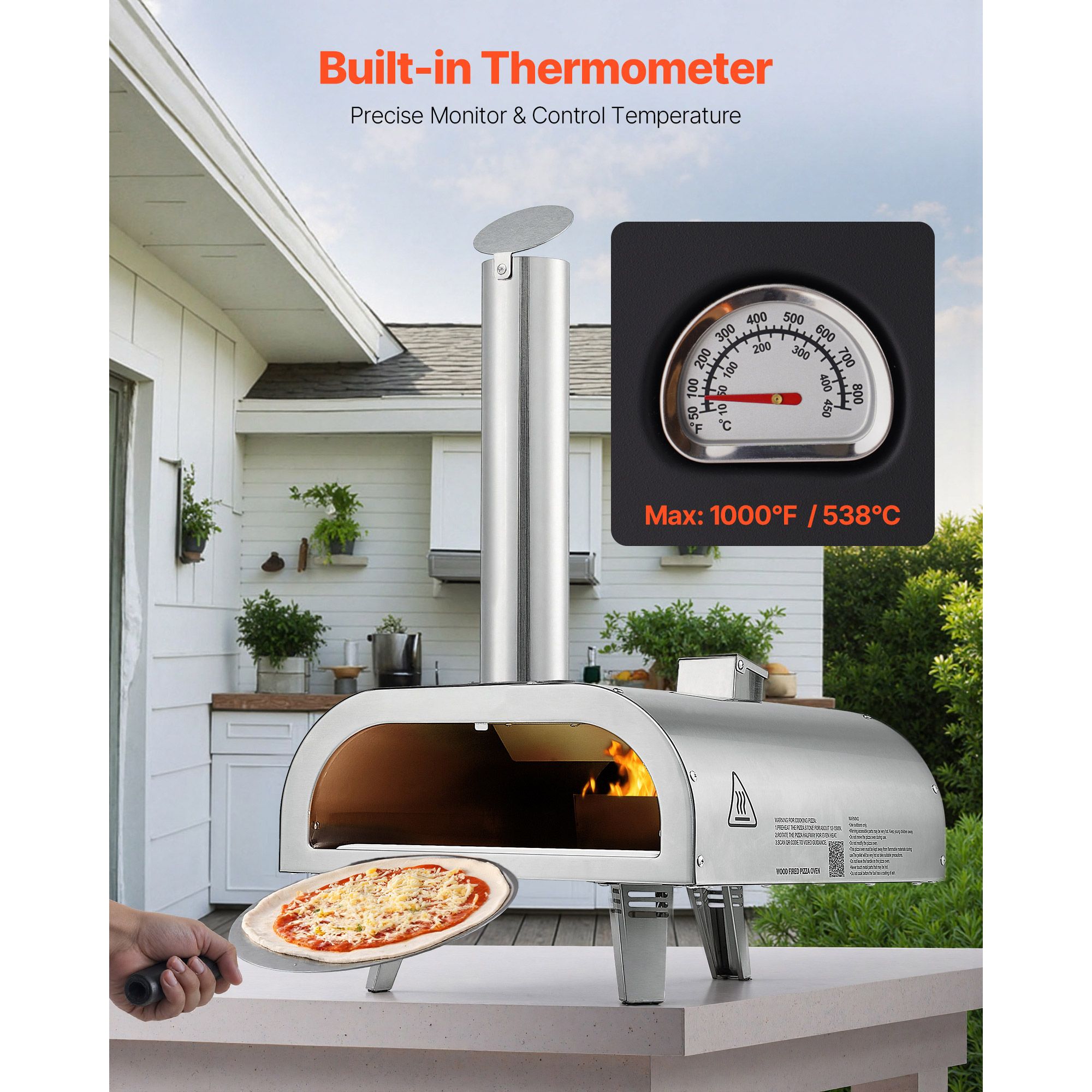 Pizza Oven Outdoor, 12" Pellet Pizza Oven, Portable Pizza-Stove with Built-in Thermometer, Wood Fired Stainless Steel Pizza-Maker, for Backyard, Camping — image 4